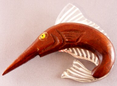 BP288 lucite/wood swordfish pin